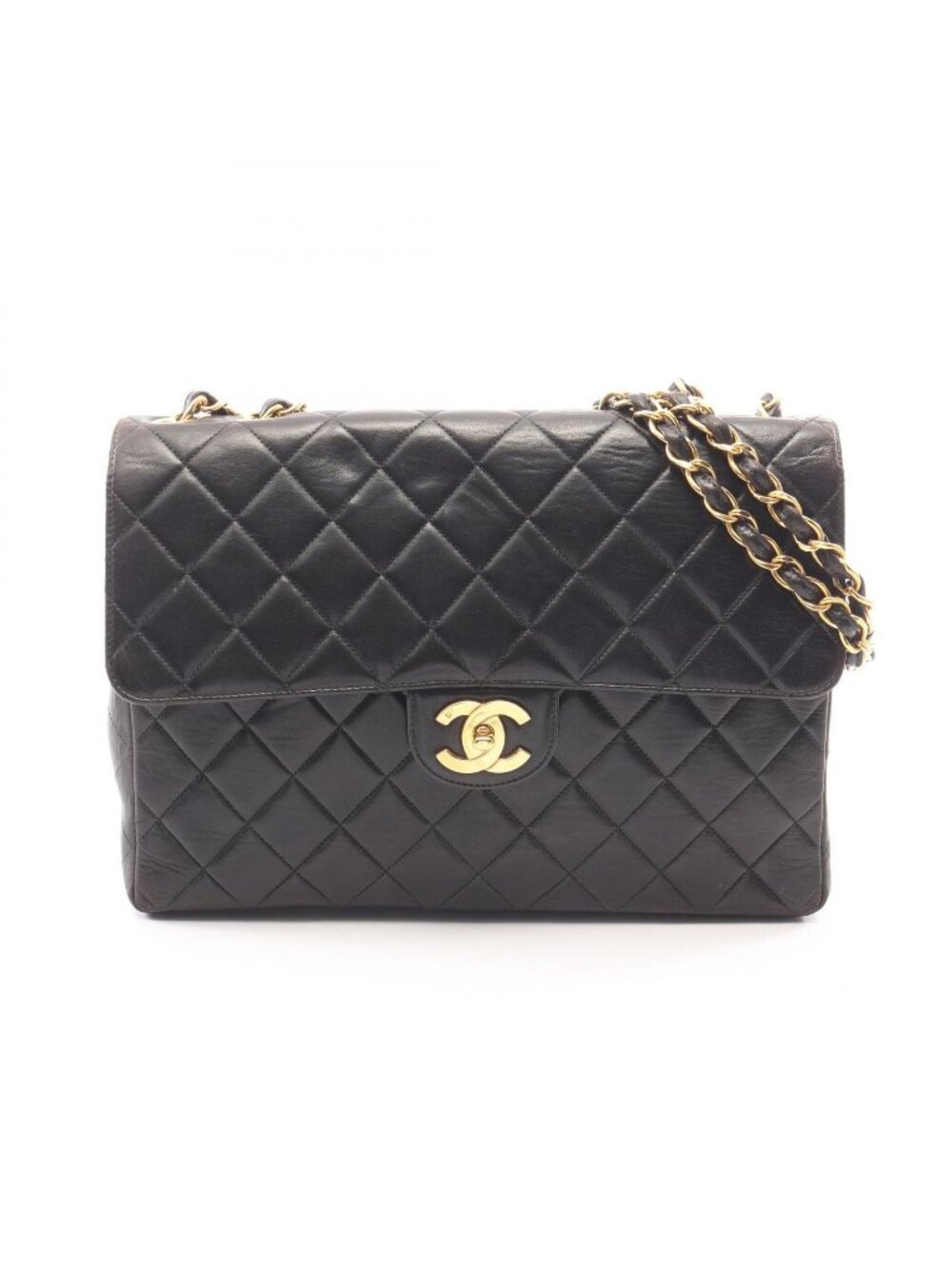 Chanel Shoulder Bag Maxi Quilted 30 Single Flap Black Lambskin Chain